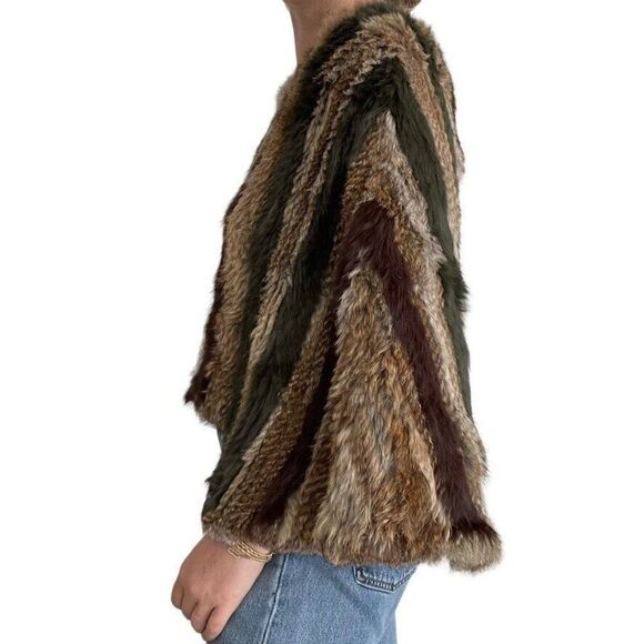 NWOT BNCI Womens Rabbit Angora Soft Striped Fur Poncho Coat Sz S - Picture 5 of 8